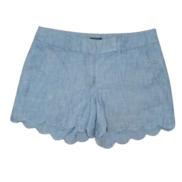 J. Crew Chambray Scalloped Hem Cotton Chino Style Shorts Size 0 - Picture 3 of 8